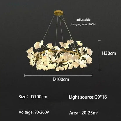Modern gold ginkgo branch leaf led chandelier featuring white ginkgo leaf lights for living room decorbites ginkgo branch