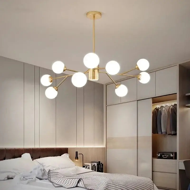 Modern gold glass ball chandelier with multiple spherical glass bulbs for living room decorbites glass ball light