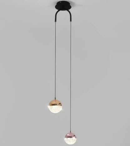 Modern pendant light with decorbites glass ball dual head featuring rose gold and copper spherical glass shades for bedroom decor