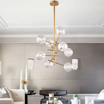 Modern gold glass ball iron chandelier with clear globe bulbs in a branching starburst design for living room decorbites glass ball