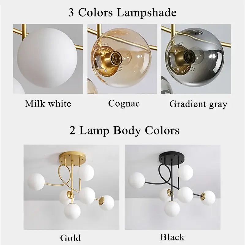 Modern gold glass ball led ceiling chandelier with spherical glass shades in milk white and gold frame for living room decorbites ceiling chandelier