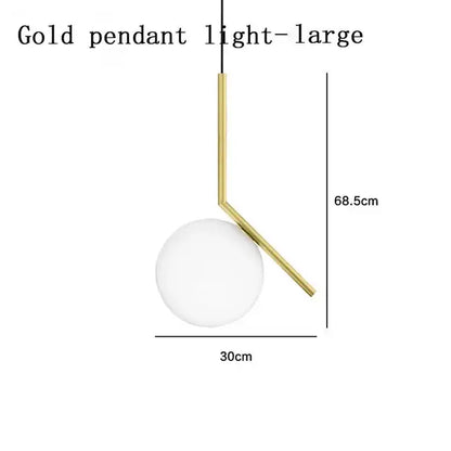 Modern gold glass ball led chandelier light featuring a polished brass rod and frosted glass globe for bedroom decorbites glass ball