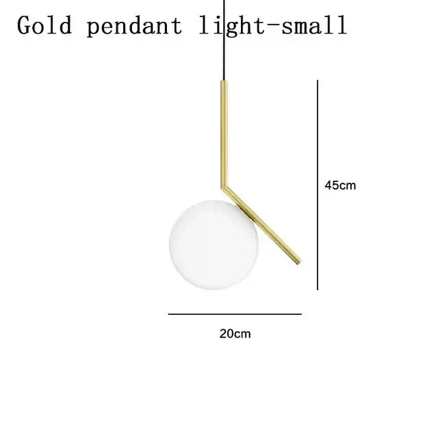 Modern gold glass ball led chandelier light with a sleek curved stem and smooth white glass shade for bedroom decorbites