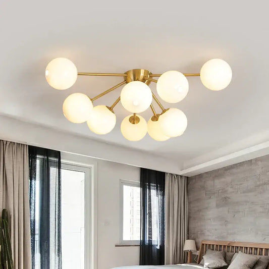 Modern gold glass ball led chandelier with frosted glass globe bulbs in radial design for living room led ceiling decorbites glass ball