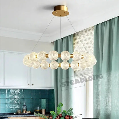 Modern gold glass ball led chandelier with textured spherical orbs in double-circle design for living room decorbites glass ball