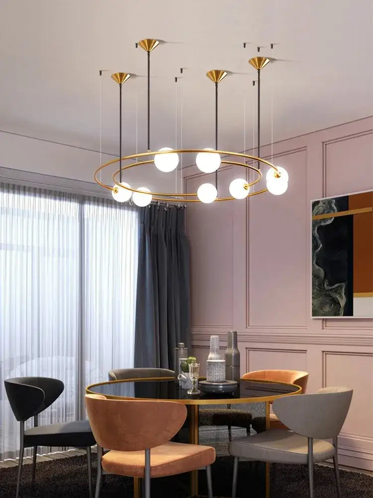 Modern gold glass ball led chandelier with multiple spherical bulbs and black rods for living room decorbites glass ball design