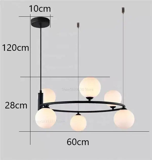 Black modern ball pendant chandelier with five frosted glass globe bulbs for dining room decorbites glass ball pendant