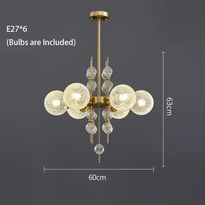 Modern gold glass ball pendant chandelier with six textured globe bulbs and crystal spheres for kitchen island decorbites glass ball