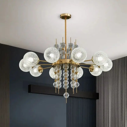 Modern gold glass ball pendant chandelier with frosted glass spheres and crystal beads for kitchen island decorbites glass ball