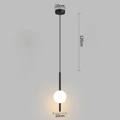 Minimalist black pendant light with spherical frosted glass bulb and slender metal rod for decorbites glass ball pendant