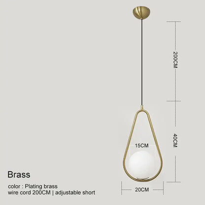 Modern gold glass ball pendant light with teardrop brass frame and frosted globe for dining room decorbites lighting