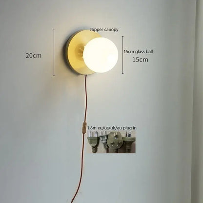Copper canopy wall sconce with 15cm frosted glass globe modern gold glass ball wall lights for bedroom decorbites glass ball