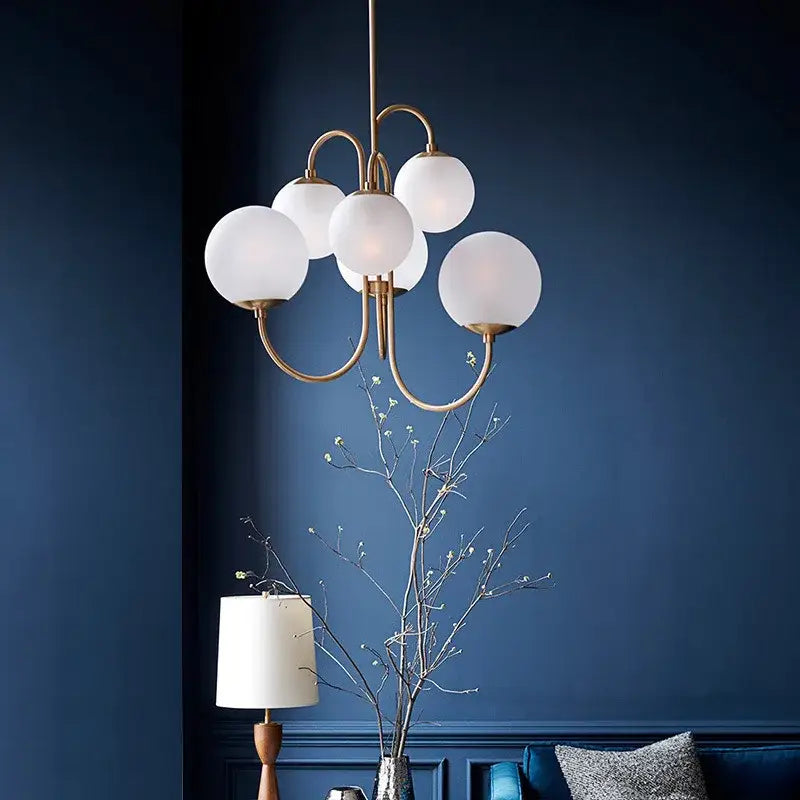 Modern gold glass balls chandelier pendant light with five frosted glass globe shades for dining room decorbites pendant light
