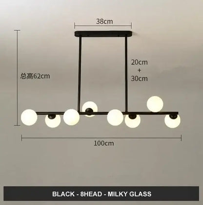 Black modern pendant light with eight milky glass globe bulbs in a decorbites glass balls chandelier for dining room