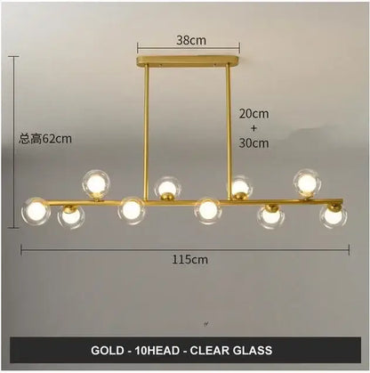Modern gold glass balls chandelier featuring ten clear globe bulbs ideal for dining room decorbites glass balls lighting