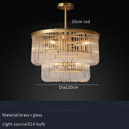 Modern gold glass bar chandelier with brass rod and clear crystal rods in concentric circles for luxury decorbites glass bar lighting