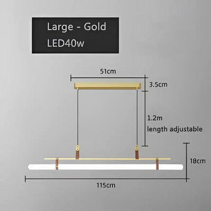 Modern gold glass belt chandelier led pendant light with sleek design and adjustable length for dining room decorbites glass belt