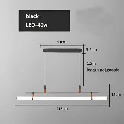 Black led 40w linear pendant light with adjustable length and sleek modern design for decorbites glass belt chandelier