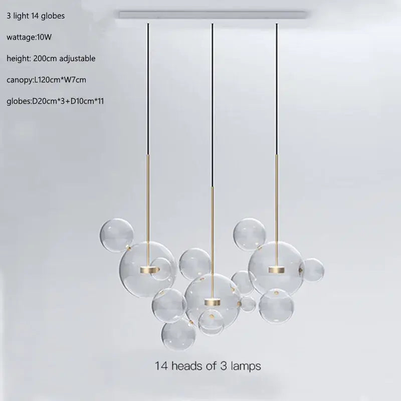 Modern gold glass bubble ball led chandelier with glass bubble decorbites design and black cords for dining room lighting