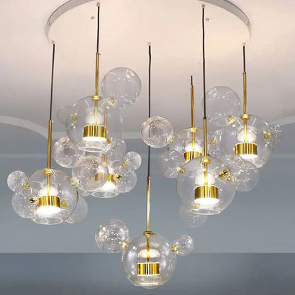 Modern gold glass bubble ball led chandelier with glass bubble decorbites and gold metal accents for dining room light