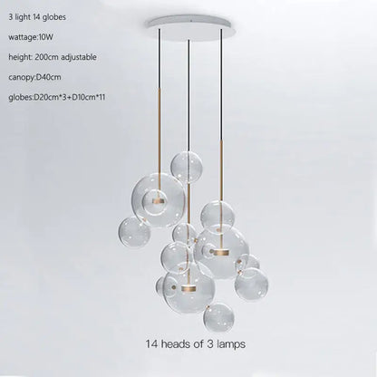 Modern gold glass bubble ball LED chandelier with glass bubble and brass-toned rods for dining room decorbites glass bubble