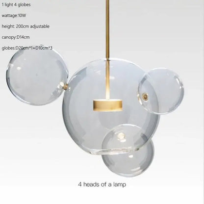 Modern gold glass bubble ball led chandelier with brass rod and four transparent globes for dining room decorbites glass bubble