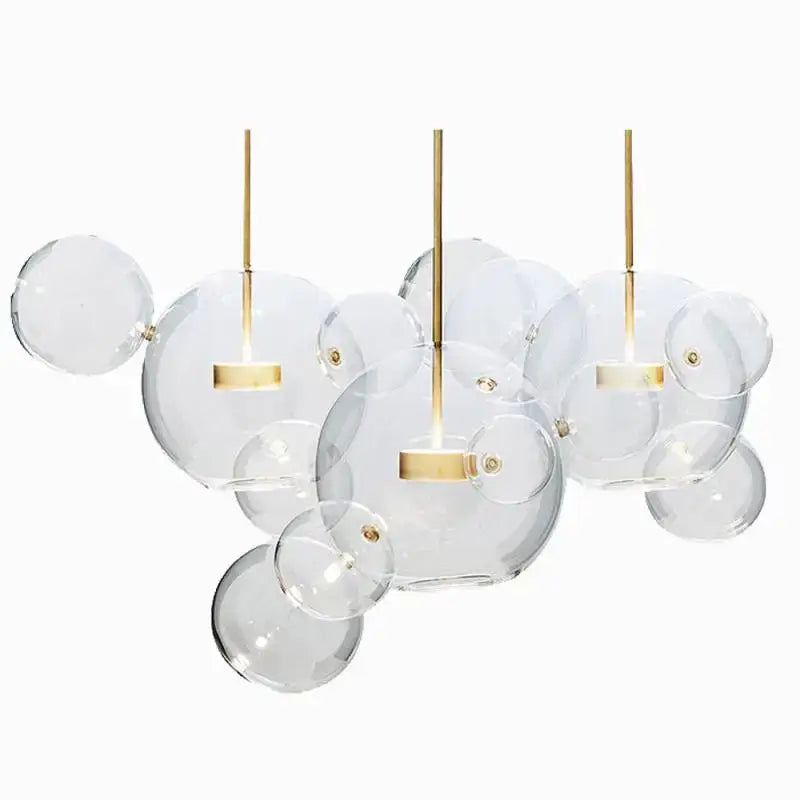 Modern gold glass bubble ball led chandelier with glass bubble decorbites and metal accents for dining room decor