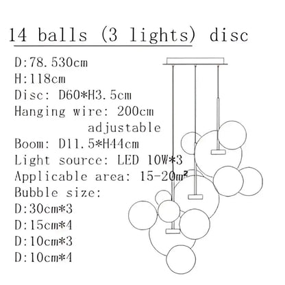 Modern gold glass bubble led chandelier with adjustable spherical glass bubbles for dining room decorbites glass bubble lighting