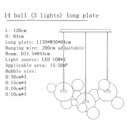 Modern gold glass bubble led chandelier featuring spherical glass orbs suspended from adjustable metal wires decorbites glass bubble