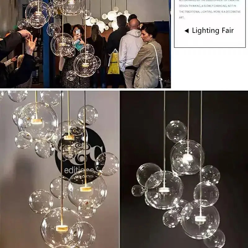 Modern gold glass bubble led chandelier with clear glass bubble pendant lights and warm yellow led bulbs for dining room decorbites glass bubble