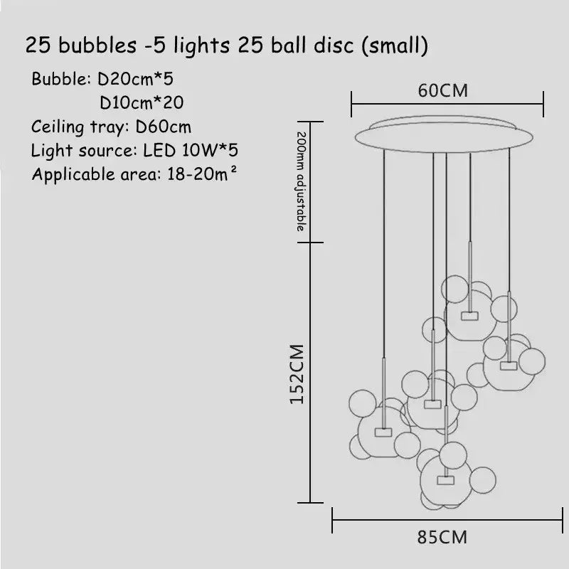 Modern gold glass bubble led chandelier with 25 spherical orbs and adjustable height for dining room decorbites glass bubble
