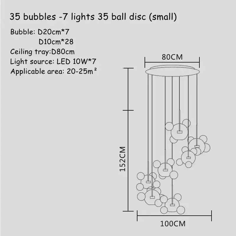 A modern gold glass bubble led chandelier with 35 spherical orbs suspended from a circular metal tray decorbites glass bubble