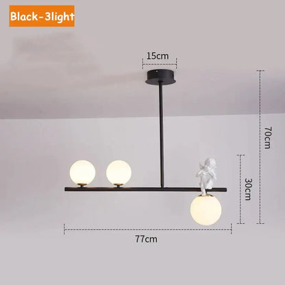 Black modern pendant light with three frosted glass bubble lights and white angel figurine for dining room decorbites glass bubble pendant