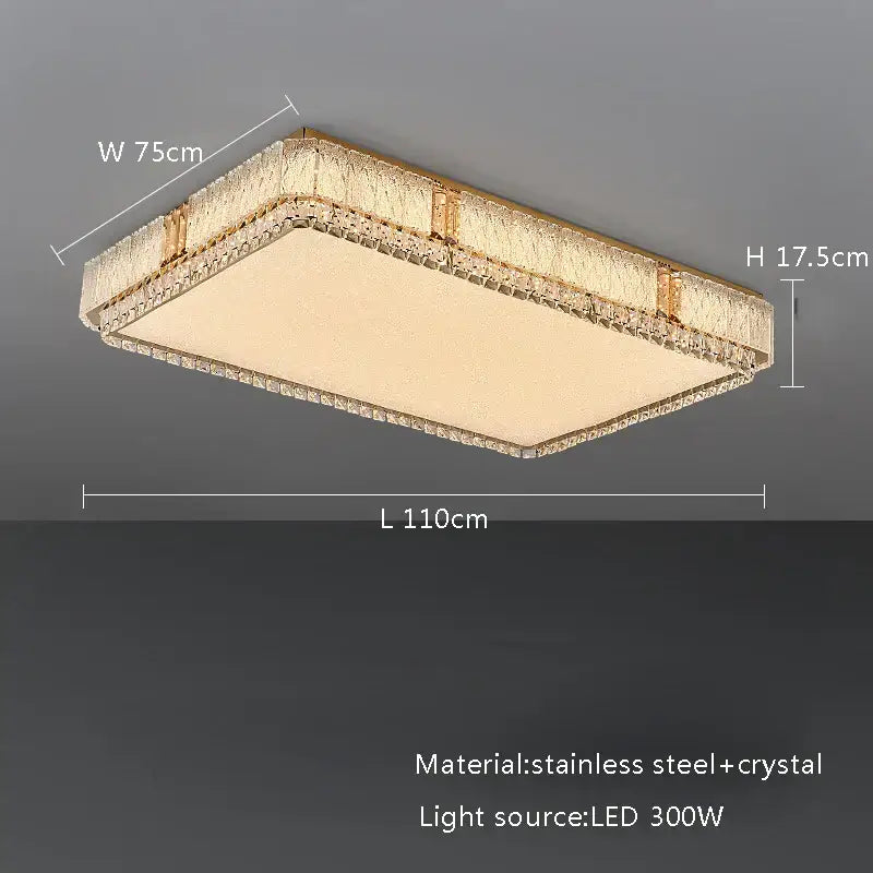 Modern gold glass crystal led ceiling lamp with rectangular frame and 300w led bulb for living room lighting