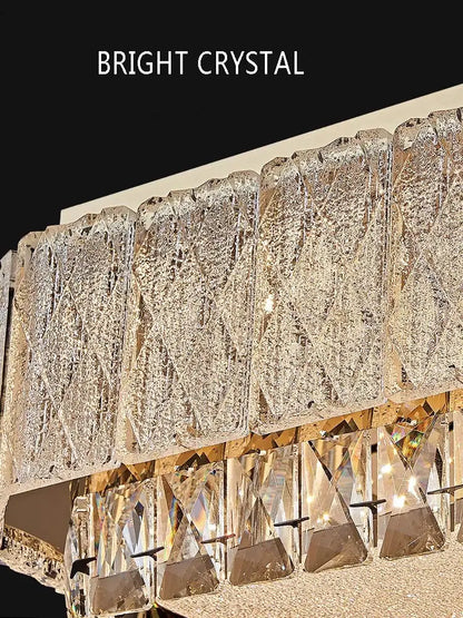 A modern gold glass crystal led ceiling lamp with faceted bright crystal elements for living room lighting