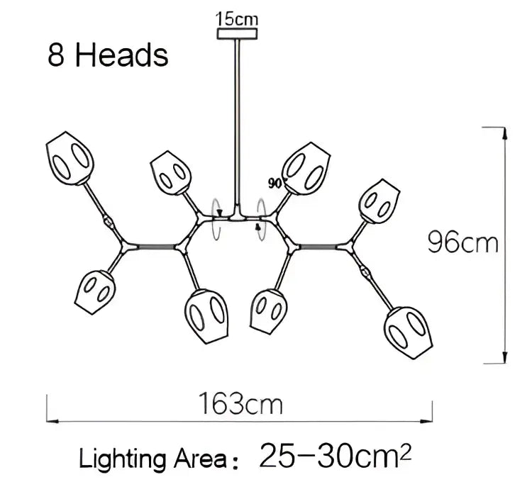 Modern gold glass pendant lights with eight-head sleek metallic chandelier design for dining room measuring 96cm tall