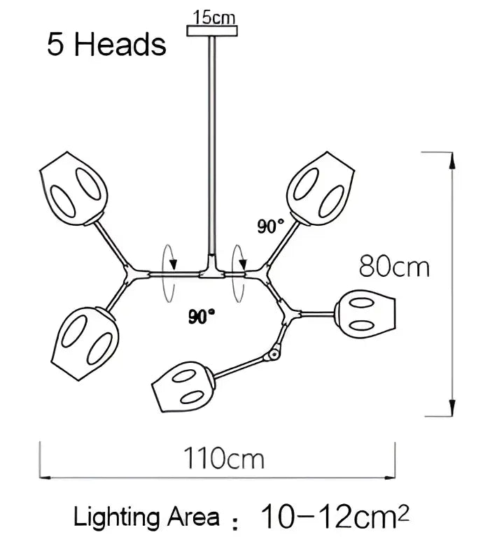 Modern gold glass pendant lights with five frosted glass heads in an asymmetrical y-shape for dining room use