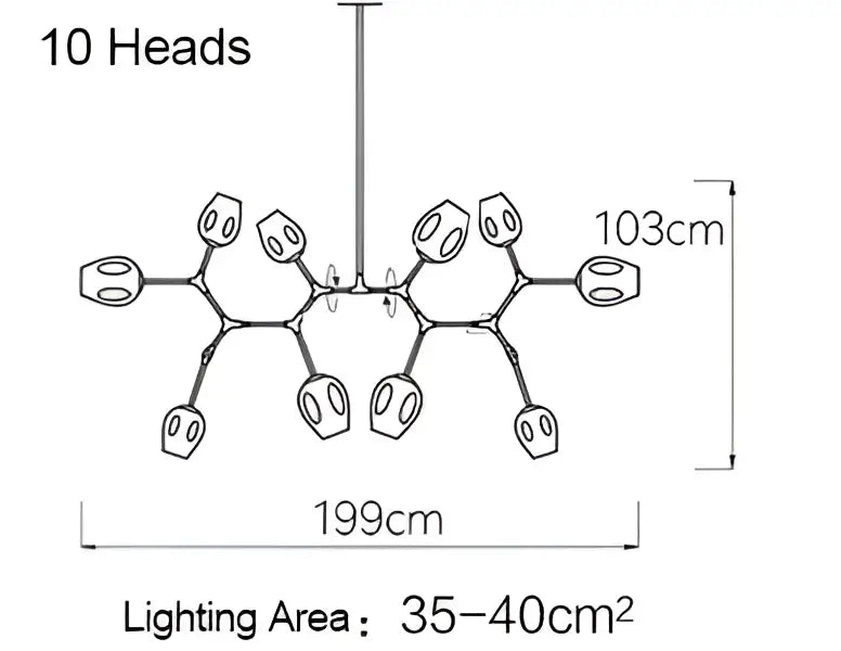 Modern gold glass pendant lights featuring ten spherical glass pendant heads in a minimalist dining room design