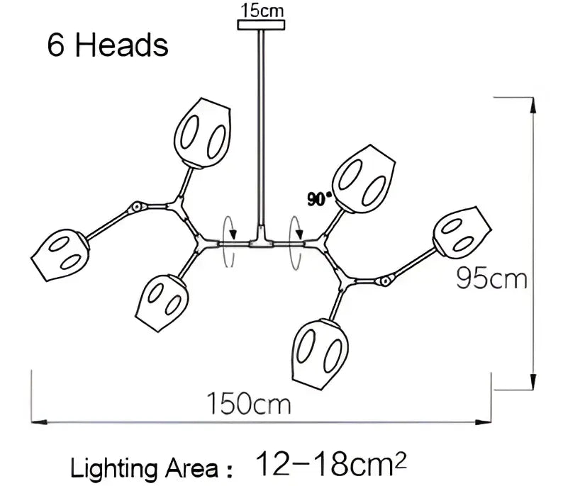 Six-head modern gold glass pendant lights with sleek metallic arms and frosted glass shades for dining room lighting