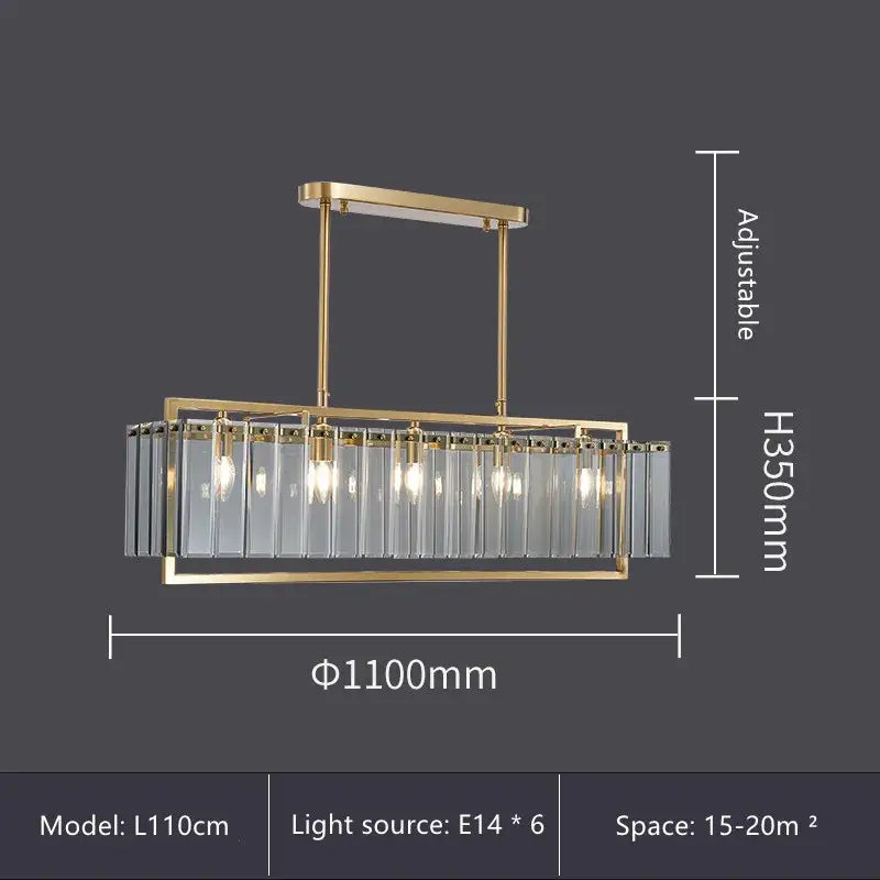 Modern gold glass restaurant chandelier with six e14 bulbs and clear glass panels for luxury dining room lighting