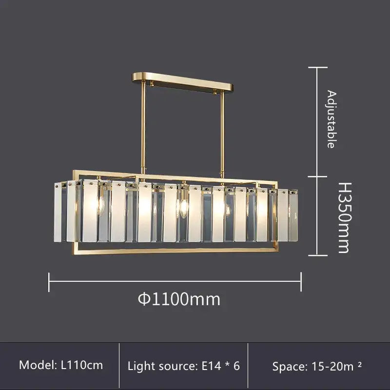 Modern gold glass restaurant chandelier with rectangular design six e14 bulbs for luxury dining room lighting