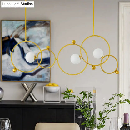 Decorbites contemporary 3-light gold glass ring island pendant with adjustable rods and frosted globe bulbs 220v-240v