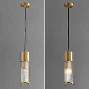 Modern gold glass shade pendant lights with cylindrical clear glass rods and black cord for kitchen island lighting
