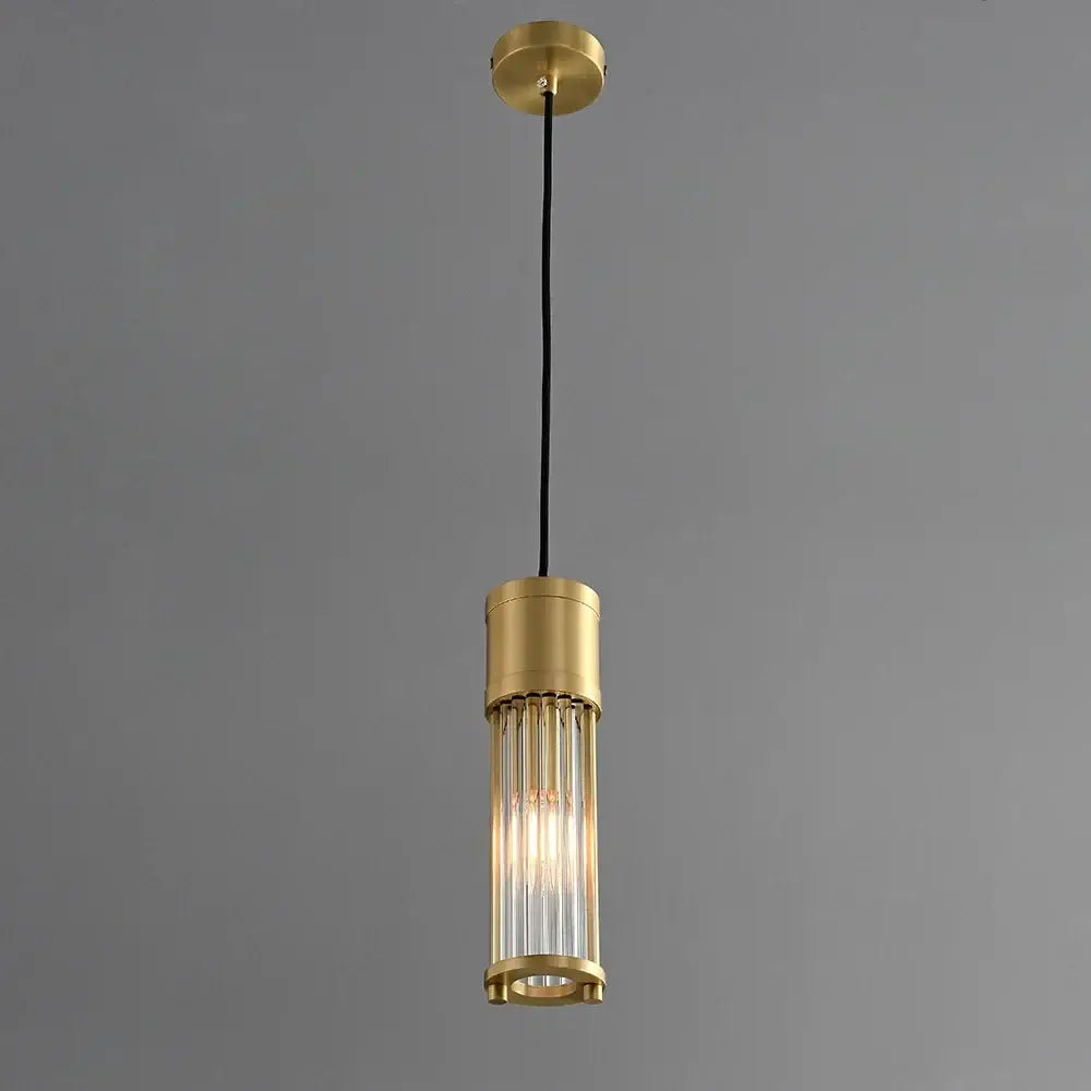 Modern pendant lights with brass-finished metal frame and vertical glass shade pendant rods for kitchen island lighting