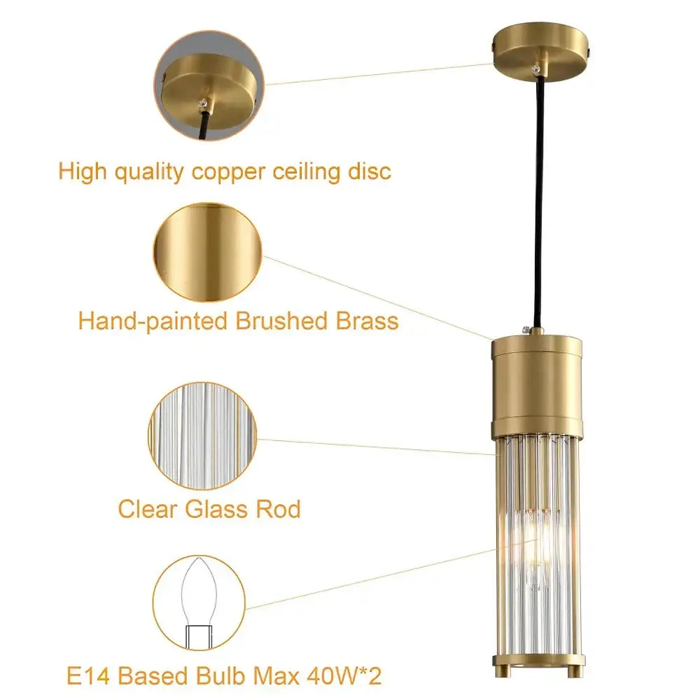 Modern gold hand-painted brushed brass pendant lights with clear glass shade rods for kitchen island lighting