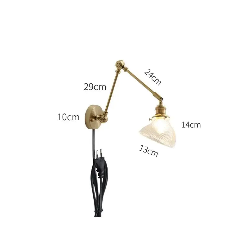 Brass adjustable wall-mounted desk lamp with frosted glass shade modern gold glass shade wall light with pull chain