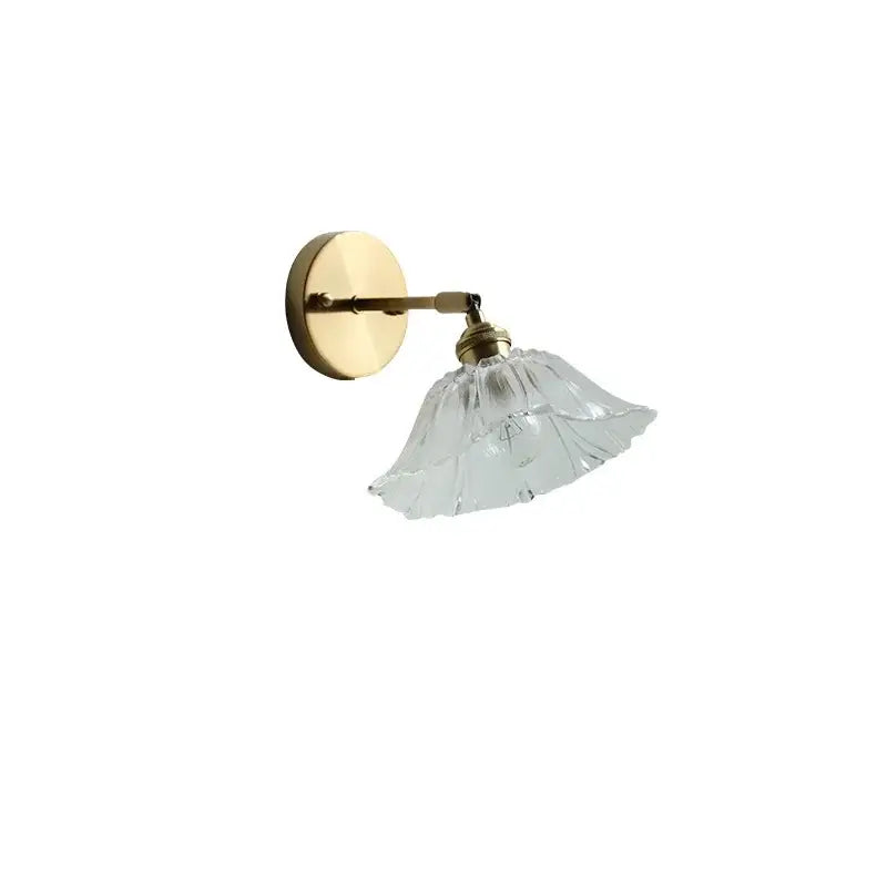 Modern gold glass shade wall light with delicate brass fixture and clear fluted glass shade for bedroom led wall use