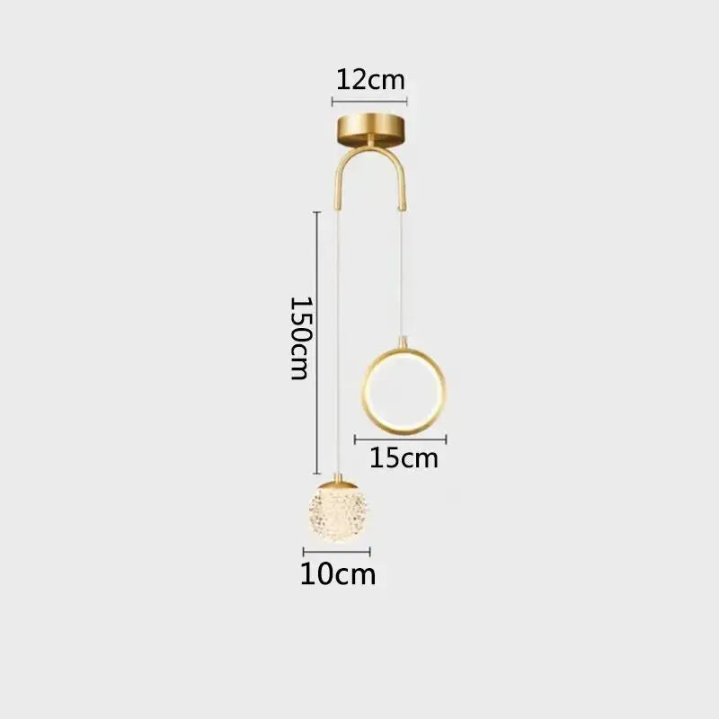 Modern gold glass starry led pendant lights featuring a gold-toned ring and crystal-encrusted globe for bedroom use