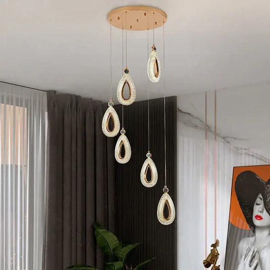 Modern gold heart led chandelier with five teardrop crystal lights from decorbites heart led pendant collection