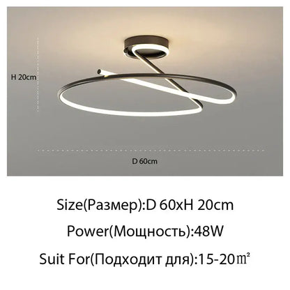 Modern gold heart line led chandelier with matte black intertwined circular design and illuminated white line led strips